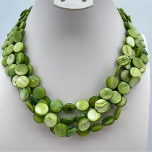 Stunning Green Multi-Strand Shell Disc Necklace – Adjustable Statement Jewelry